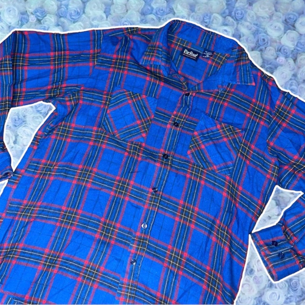 Vintage Large Flannel Grunge 90s Aesthetic Blue Red 100% Cotton Par Four Fading